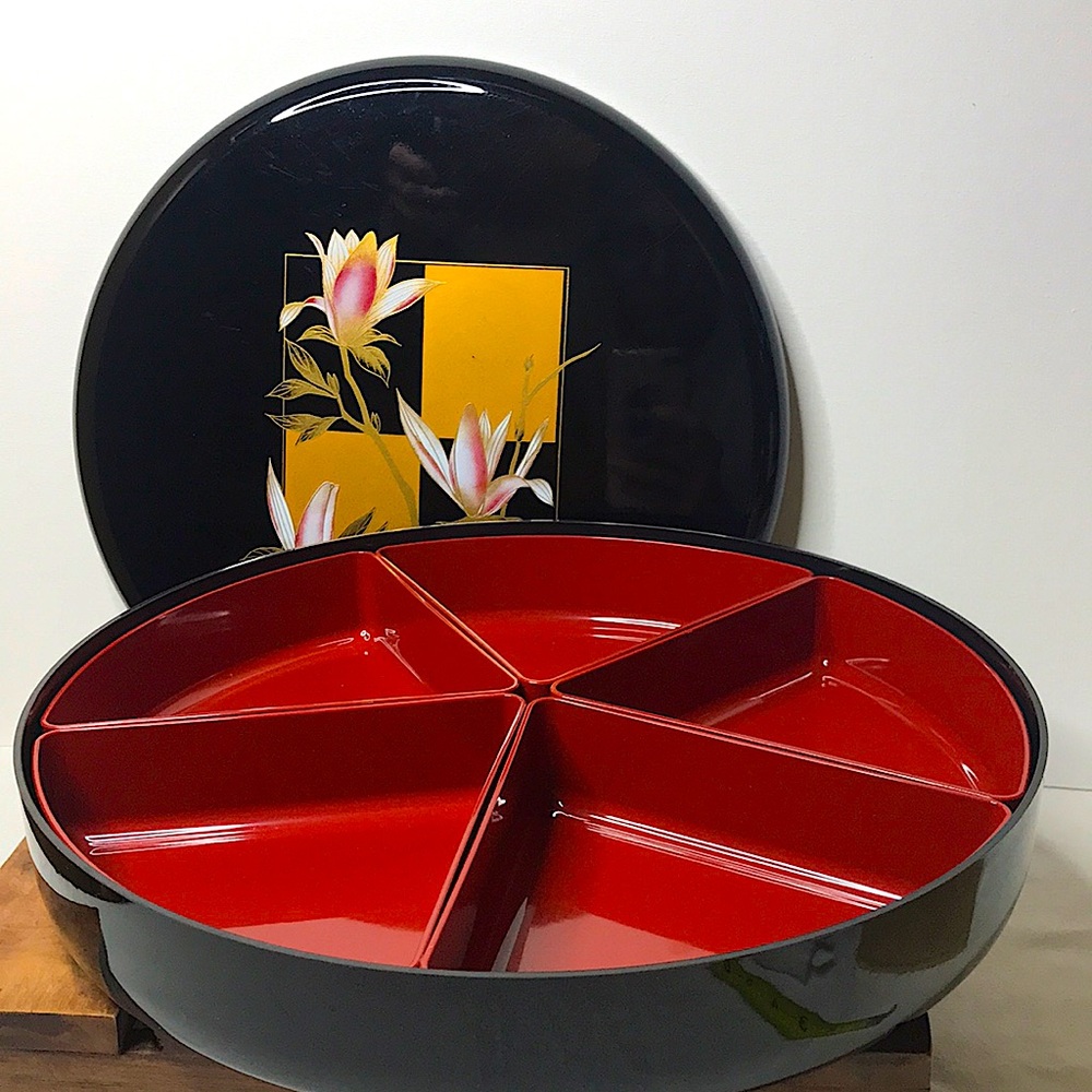 7 Pc Yamanaka Japanese Black Lacquerware Bento Box 🍱